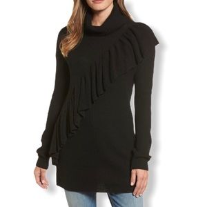 Halogen Ruffle Front Turtleneck Tunic Sweater—XS